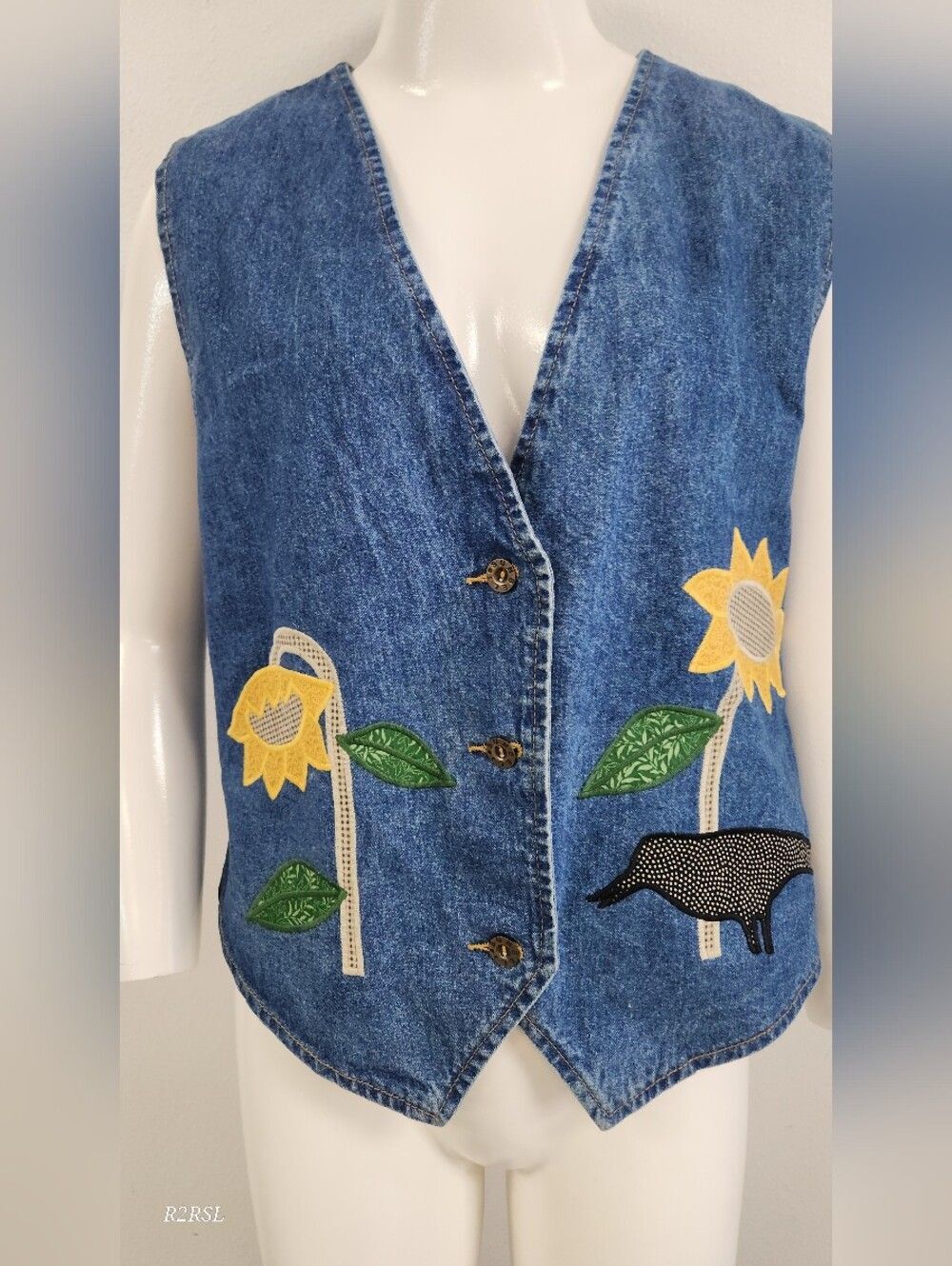 Sunbelt Vintage Jean Embroidered Vest Womens L Cottagecore Grannycore
